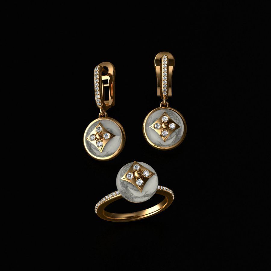 Ring and Earrings 3D print model 3D print model_4