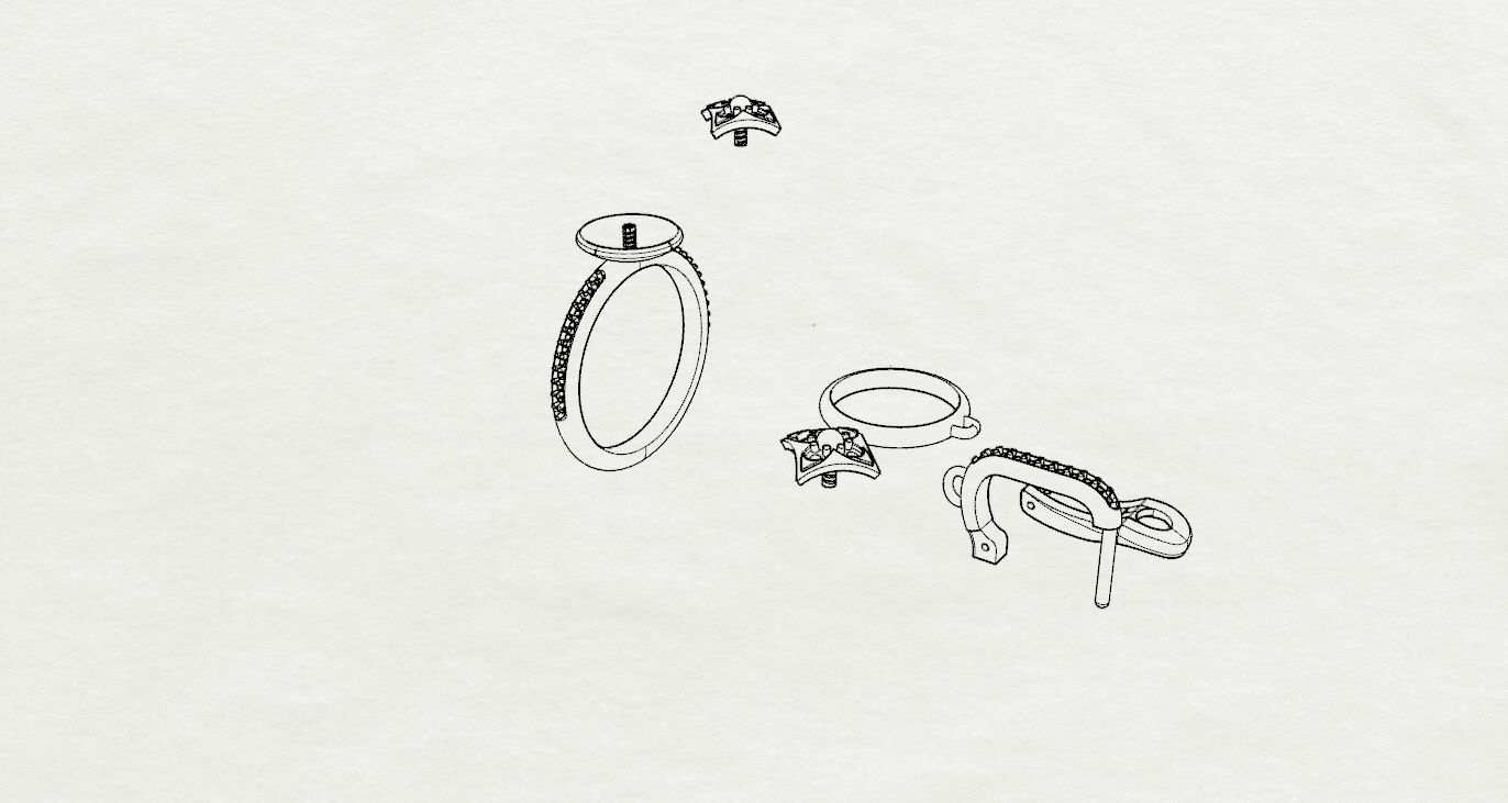 Ring and Earrings 3D print model 3D print model_21