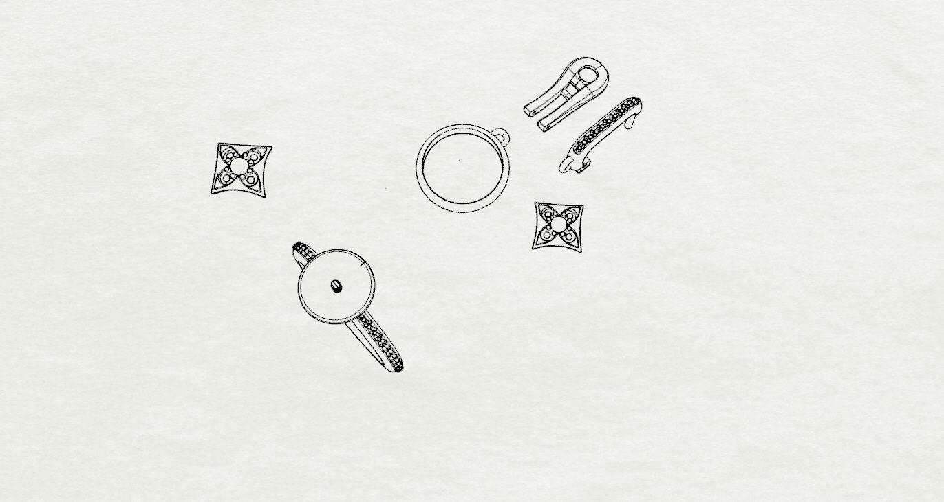 Ring and Earrings 3D print model 3D print model_20