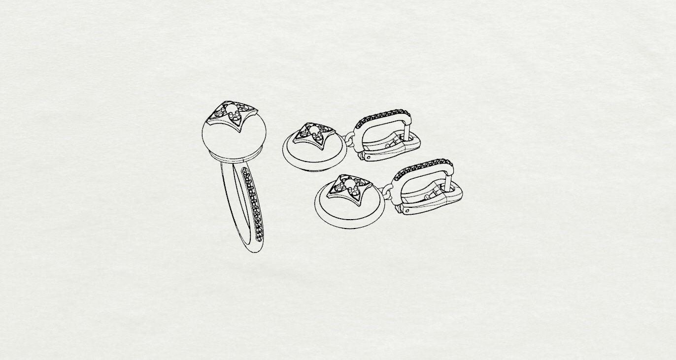 Ring and Earrings 3D print model 3D print model_19