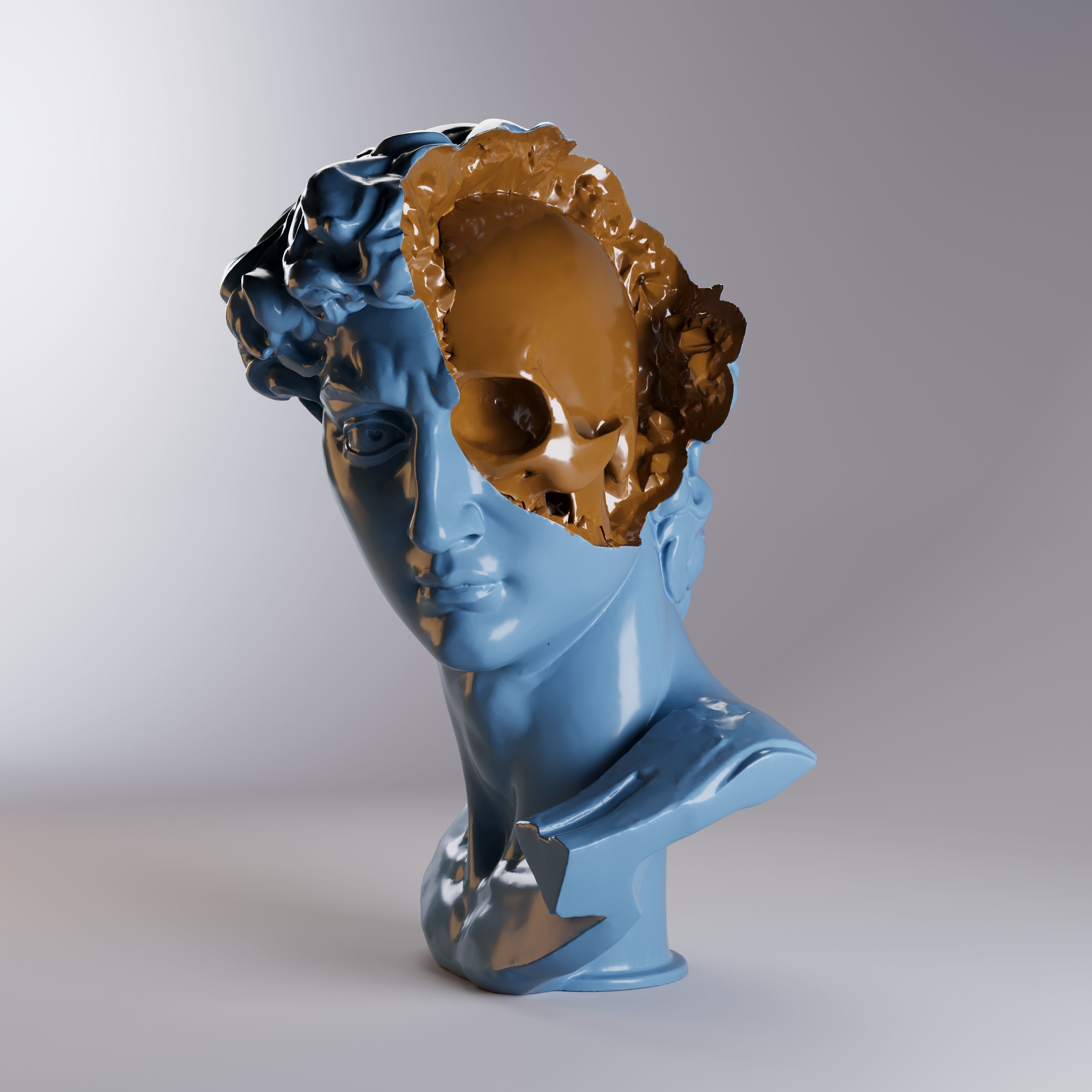 Ruined antique bust with insides of a skull 3D model_5