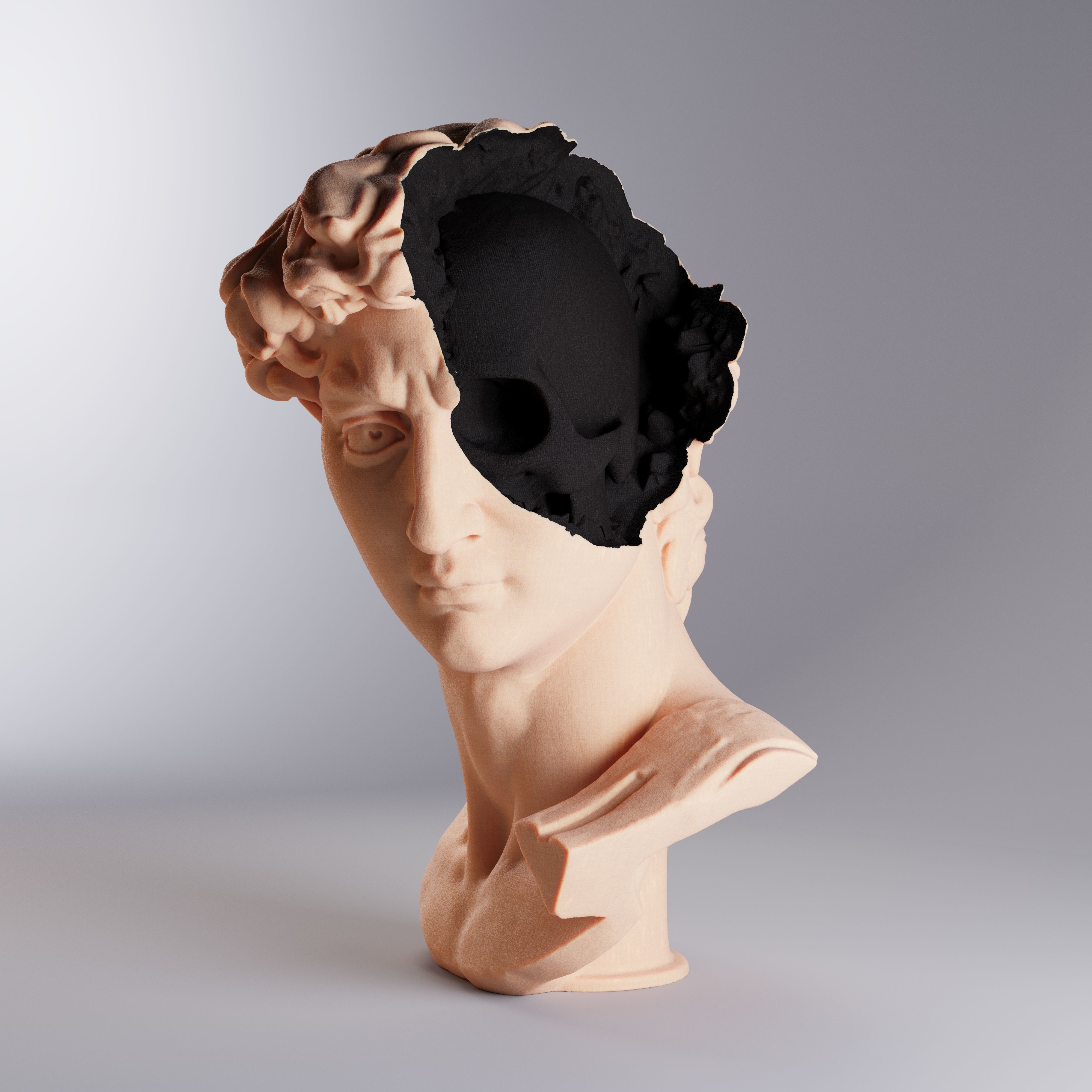 Ruined antique bust with insides of a skull 3D model_1
