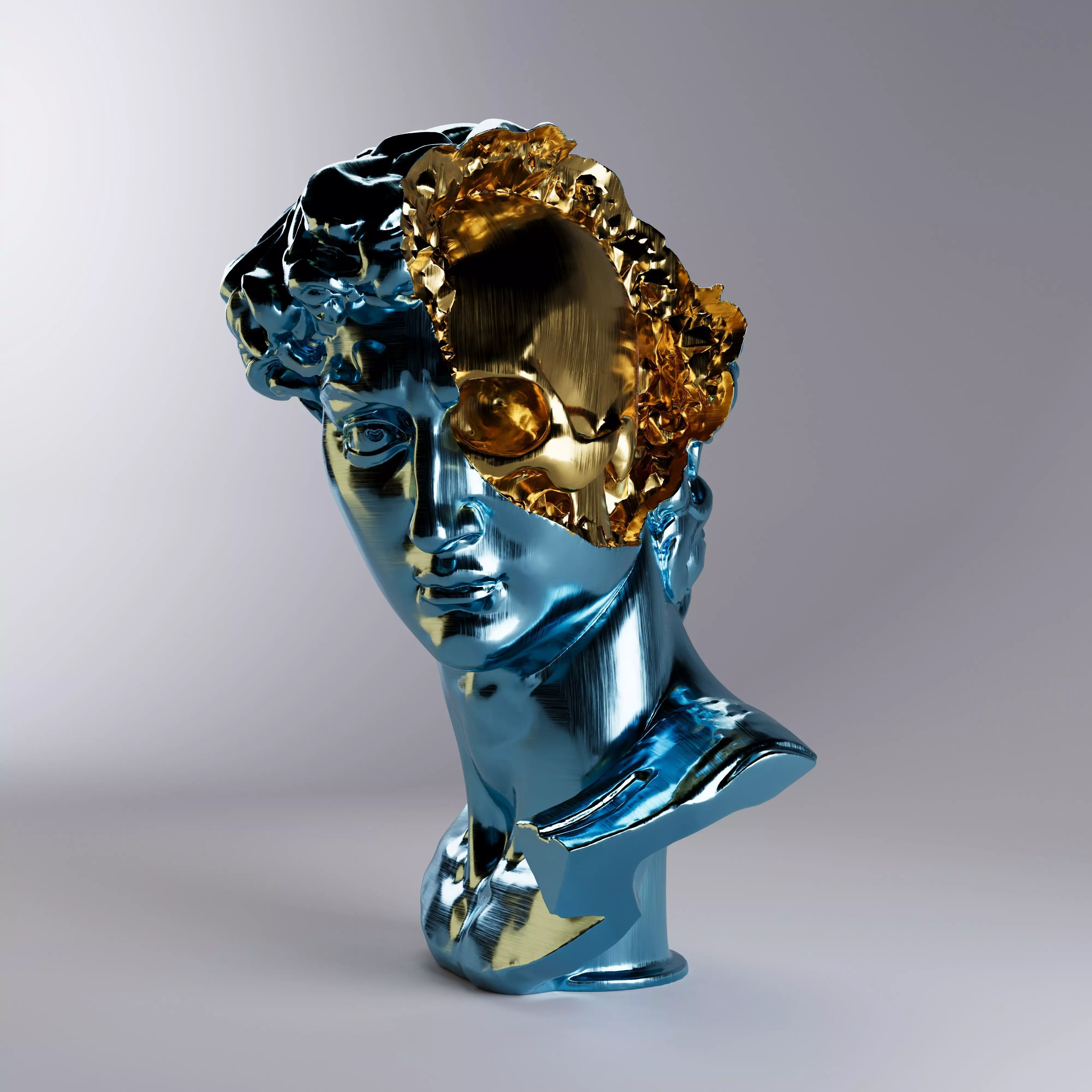 Ruined antique bust with insides of a skull 3D model_0