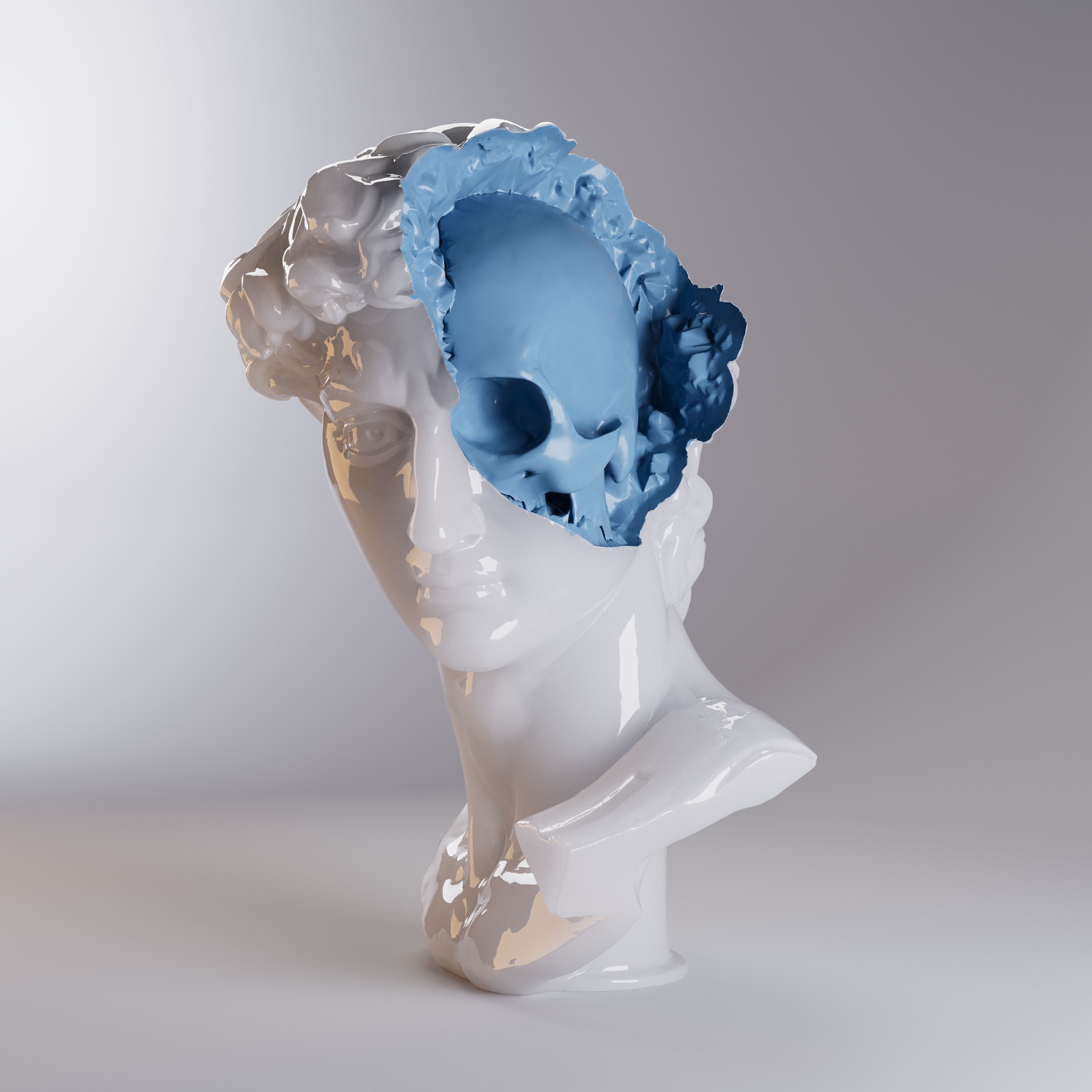 Ruined antique bust with insides of a skull 3D model_4