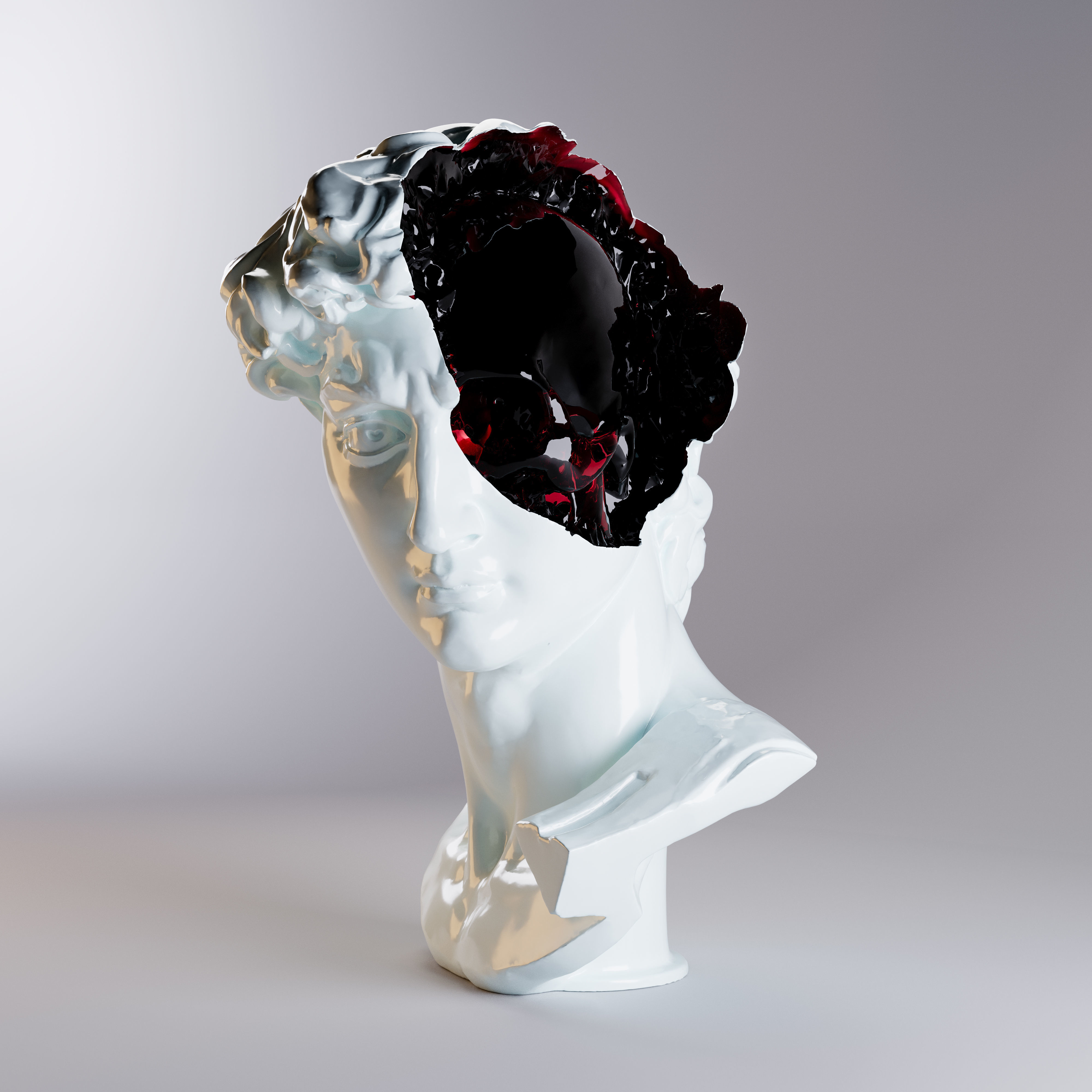 Ruined antique bust with insides of a skull 3D model_3