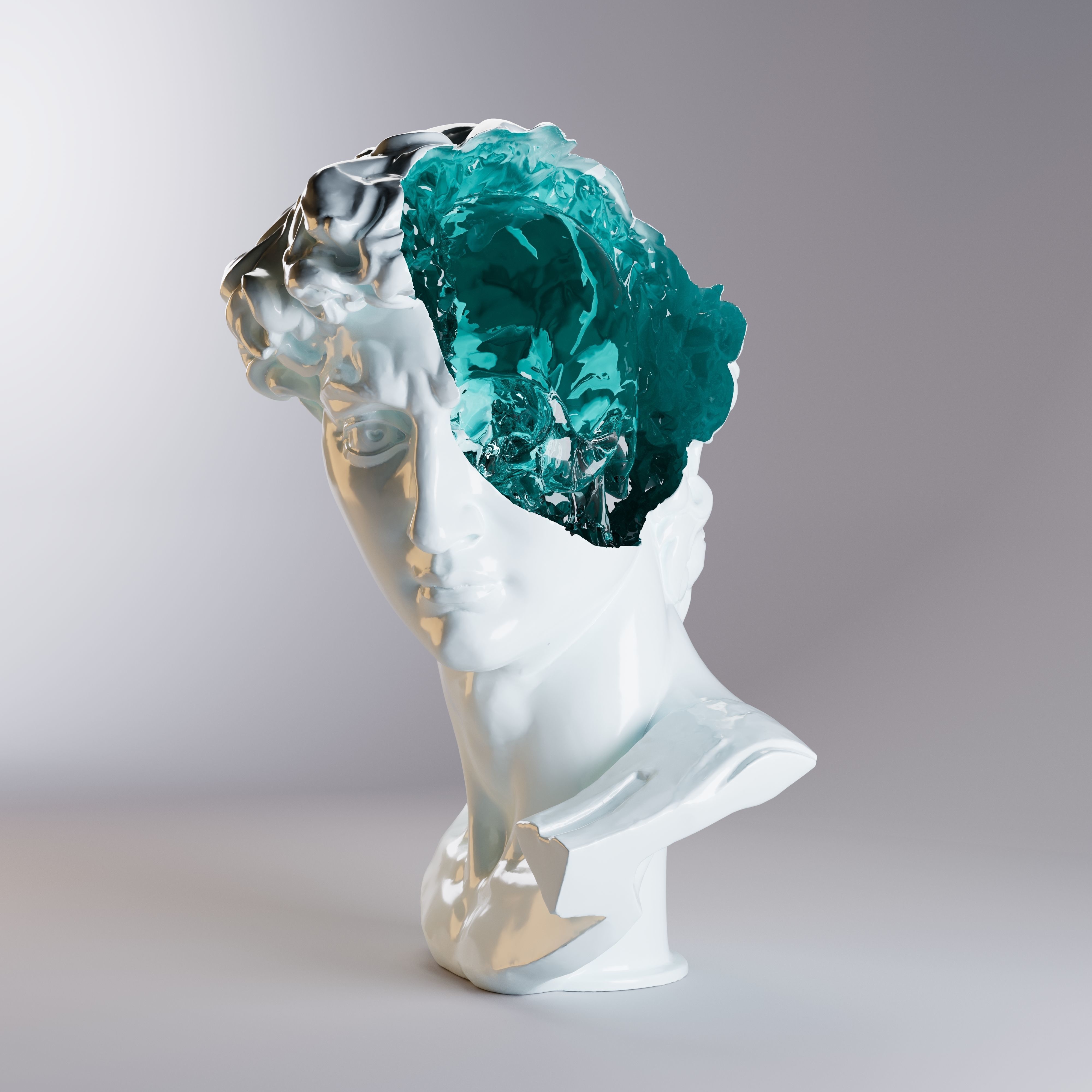 Ruined antique bust with insides of a skull 3D model_2