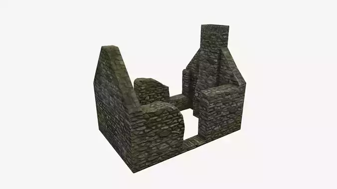Ruined low poly medieval house Low-poly 3D model