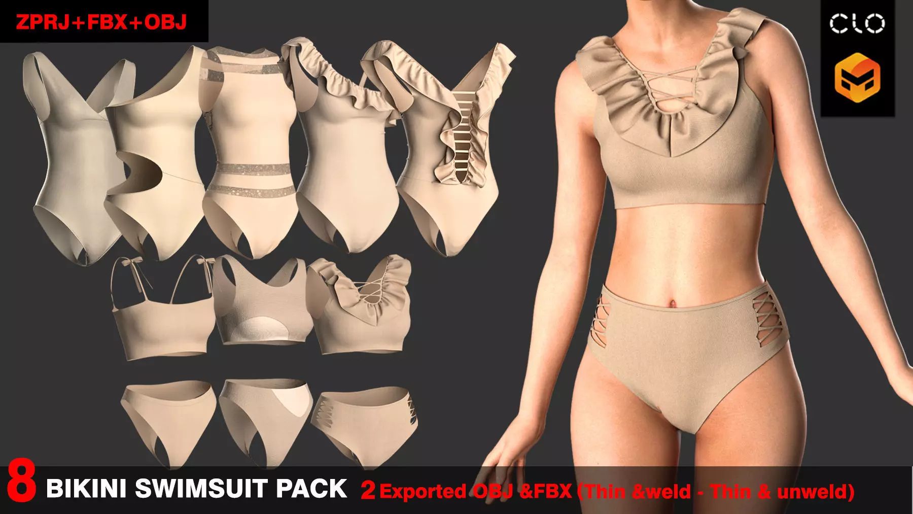 8 BIKINI SWIMSUIT PACK  3D model_0