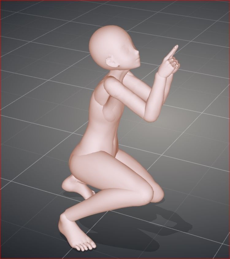 millennium female crouching 3D print model_1