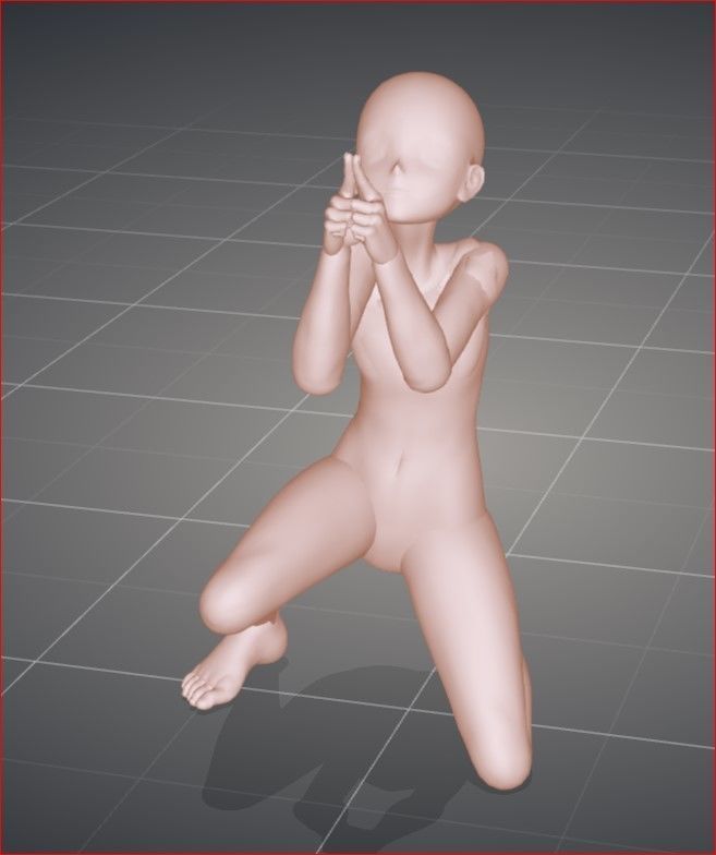 millennium female crouching 3D print model_2