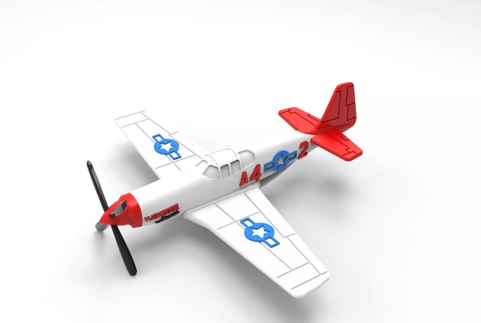 Red tailed P-51D airplane 3D print model_0