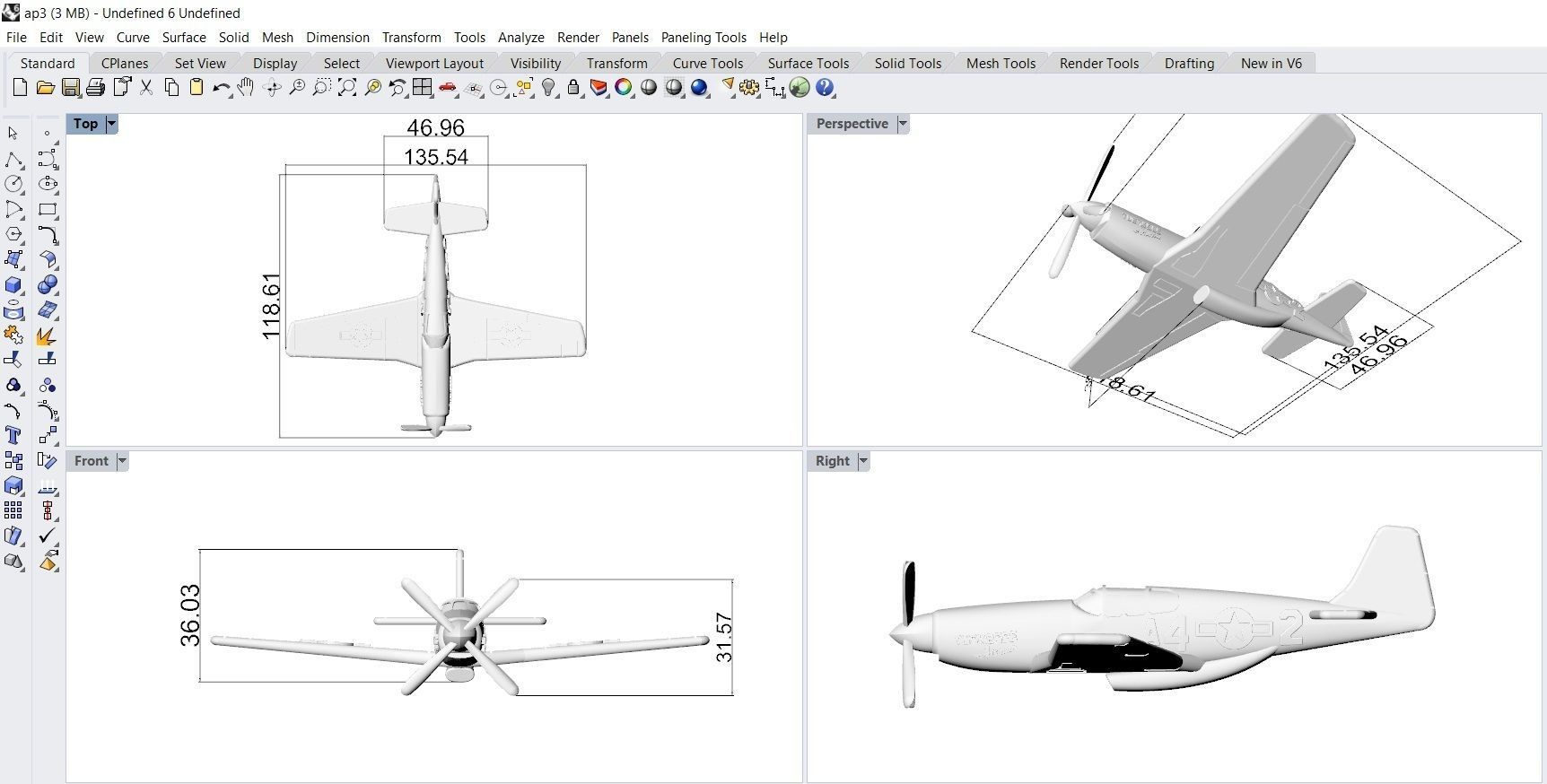 Red tailed P-51D airplane 3D print model_3