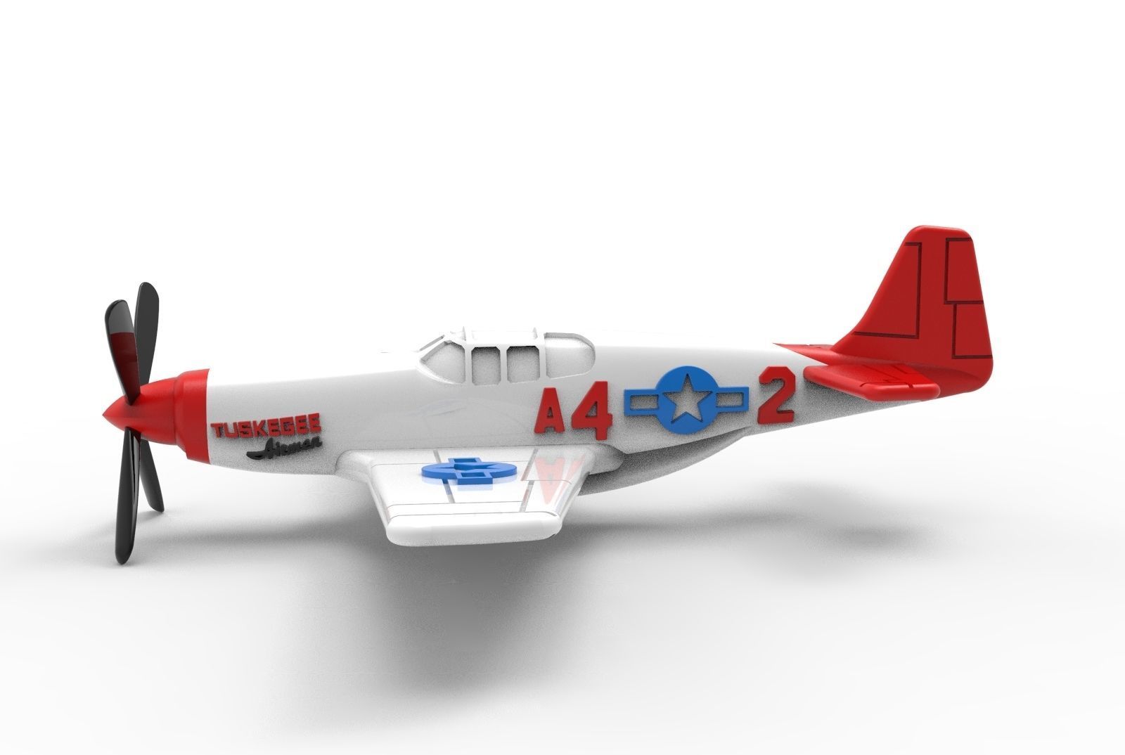 Red tailed P-51D airplane 3D print model_2