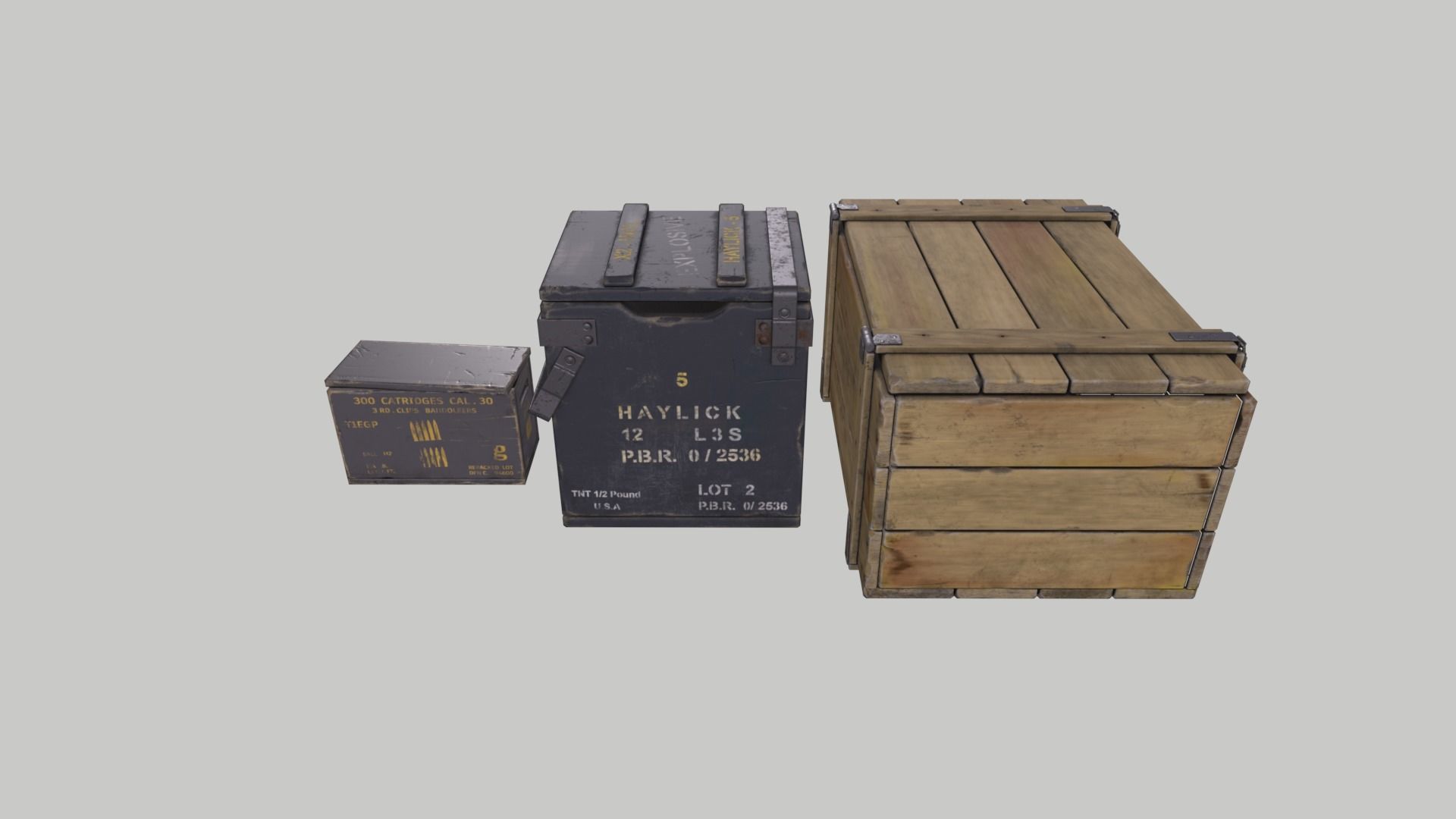 WWII Set of Ammo Boxes Low-poly 3D model_3