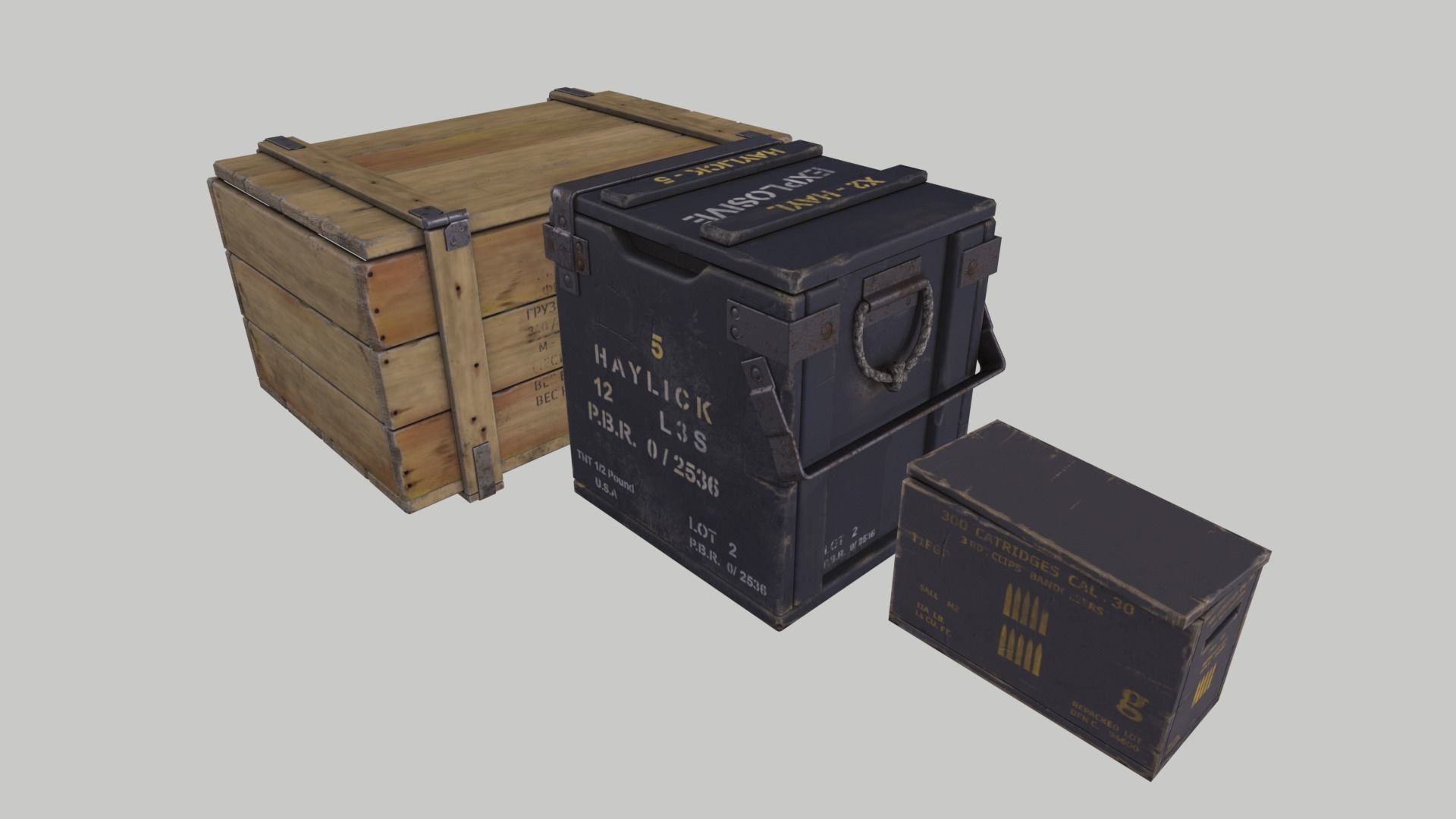 WWII Set of Ammo Boxes Low-poly 3D model_5