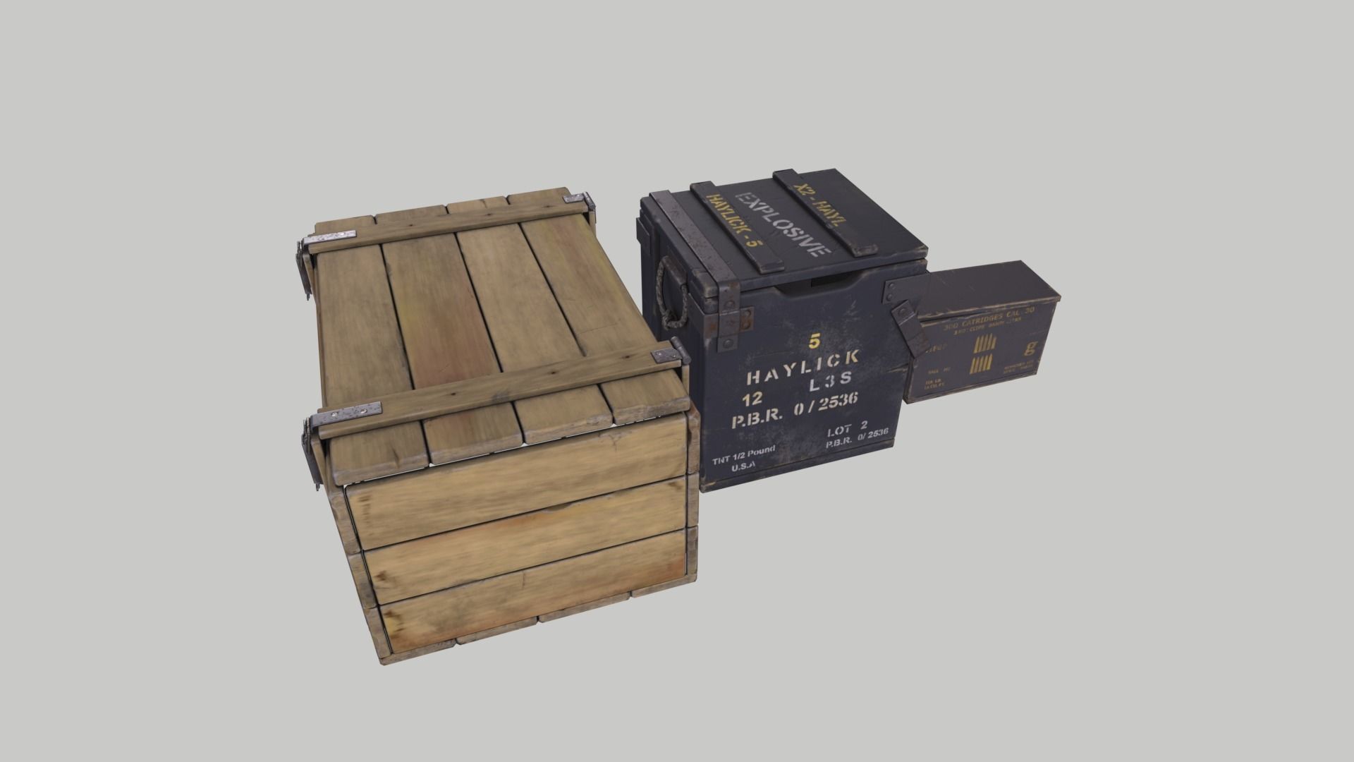 WWII Set of Ammo Boxes Low-poly 3D model_2
