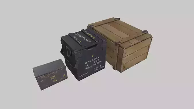 WWII Set of Ammo Boxes Low-poly 3D model