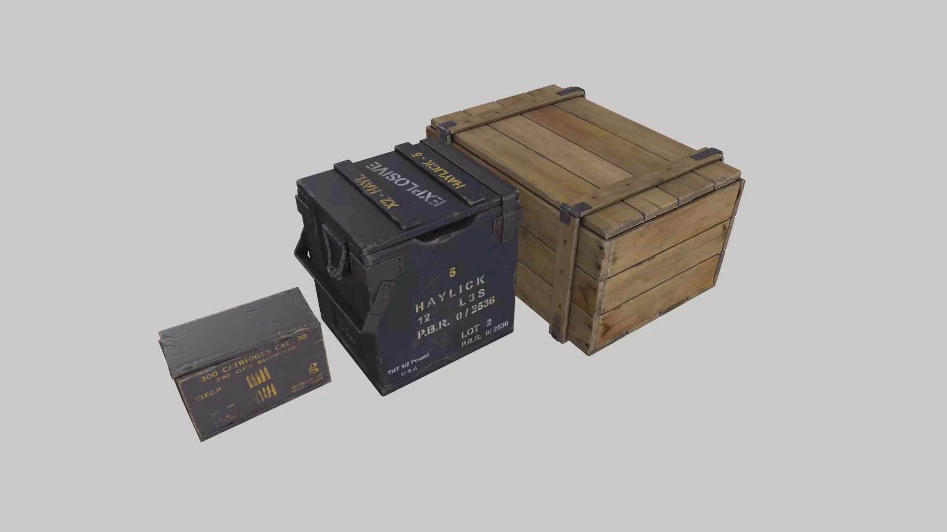WWII Set of Ammo Boxes Low-poly 3D model_0