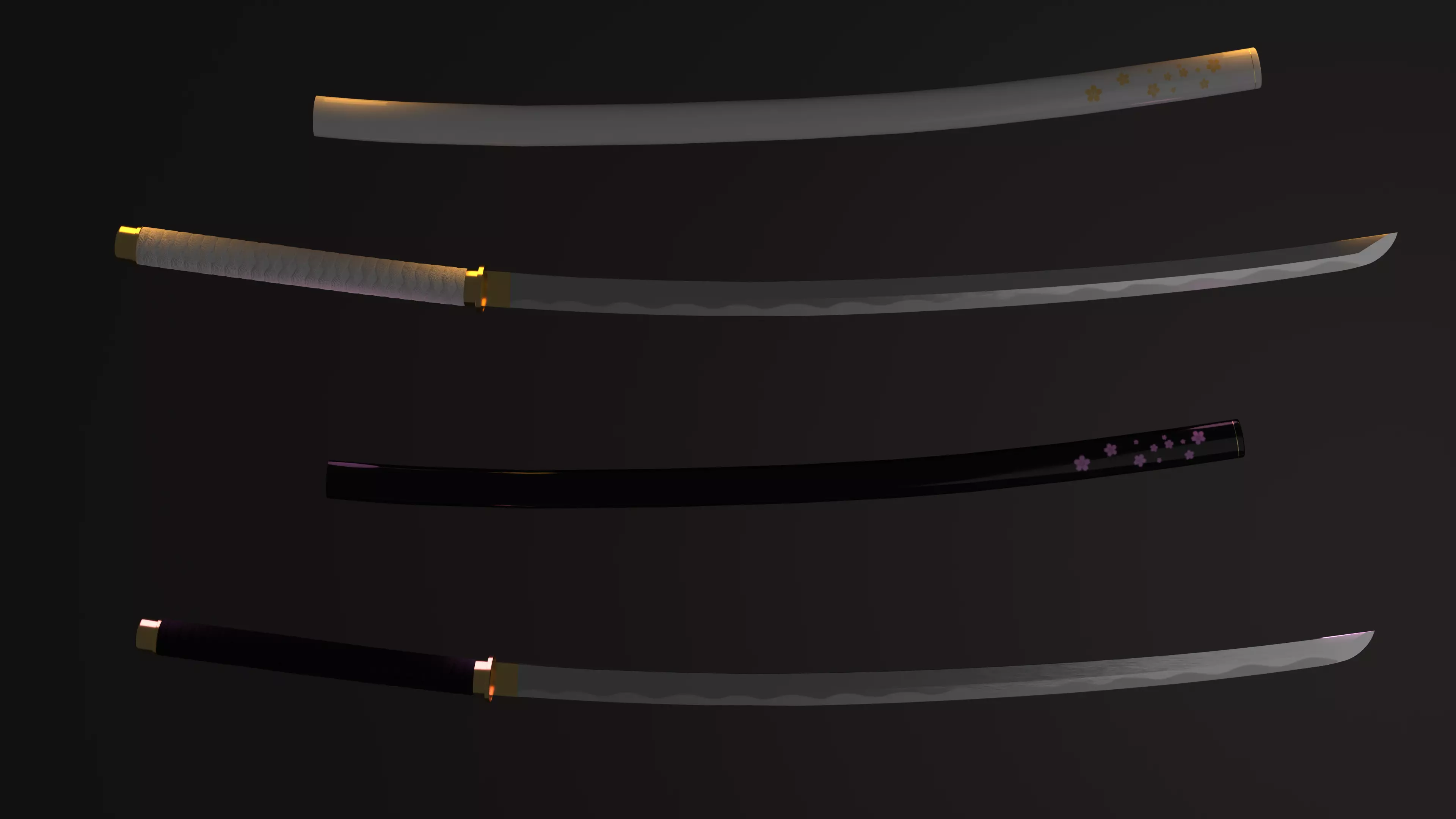 Weapon Katana Sword Blade Sakura 3D model_0
