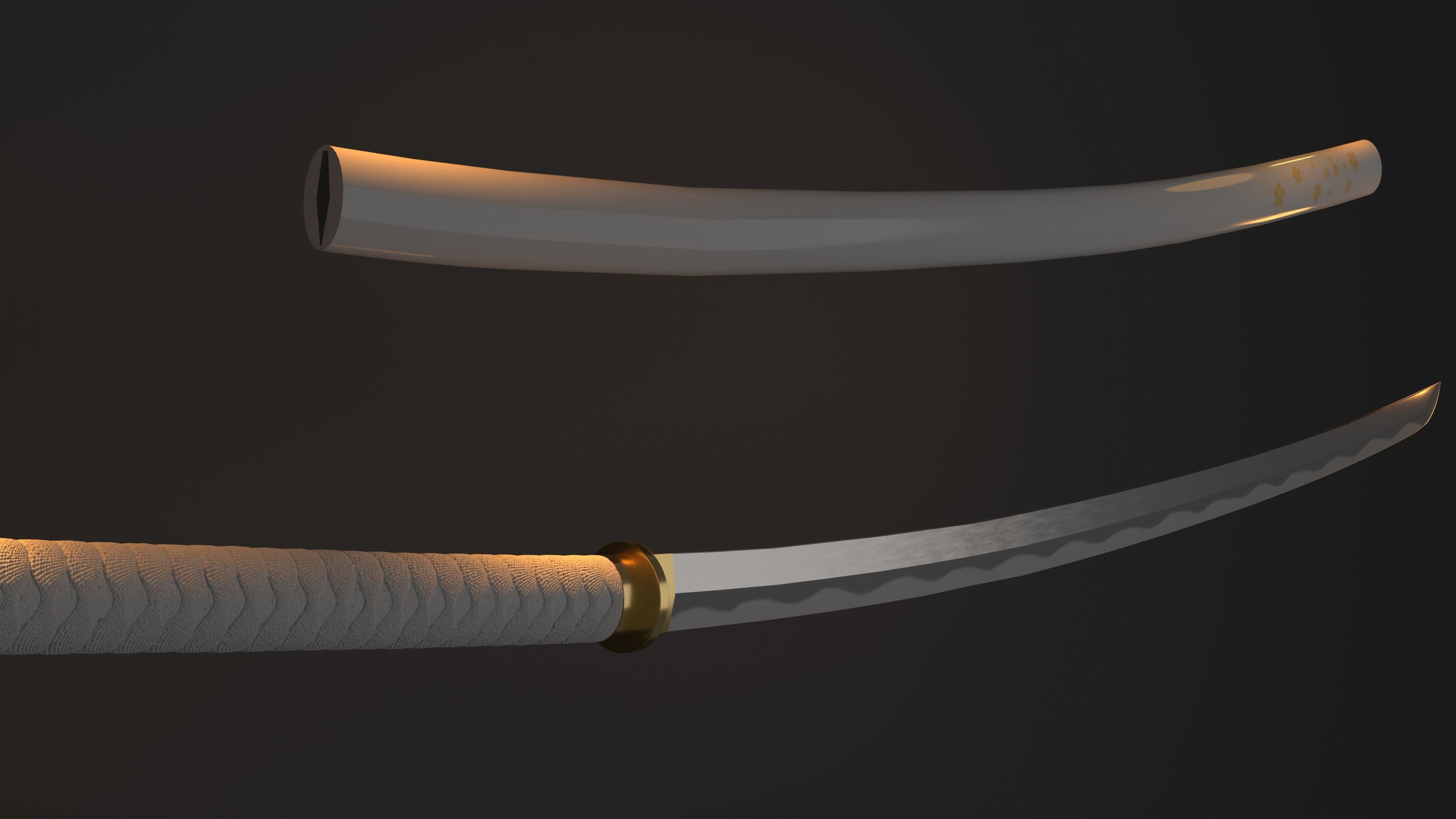 Weapon Katana Sword Blade Sakura 3D model_1