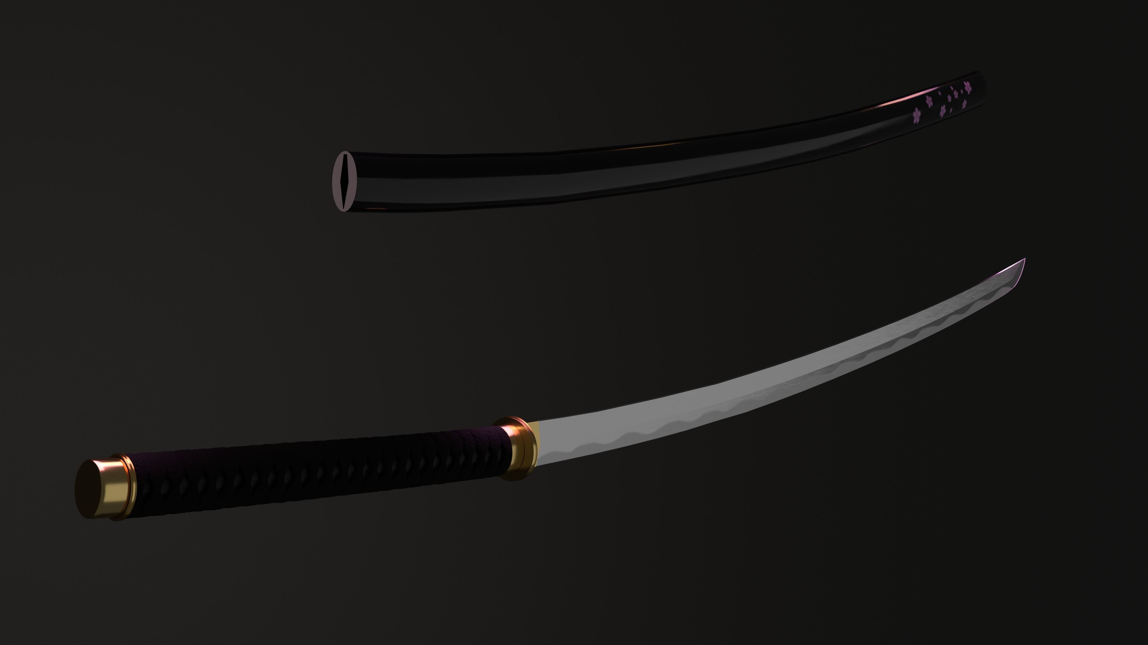 Weapon Katana Sword Blade Sakura 3D model_3
