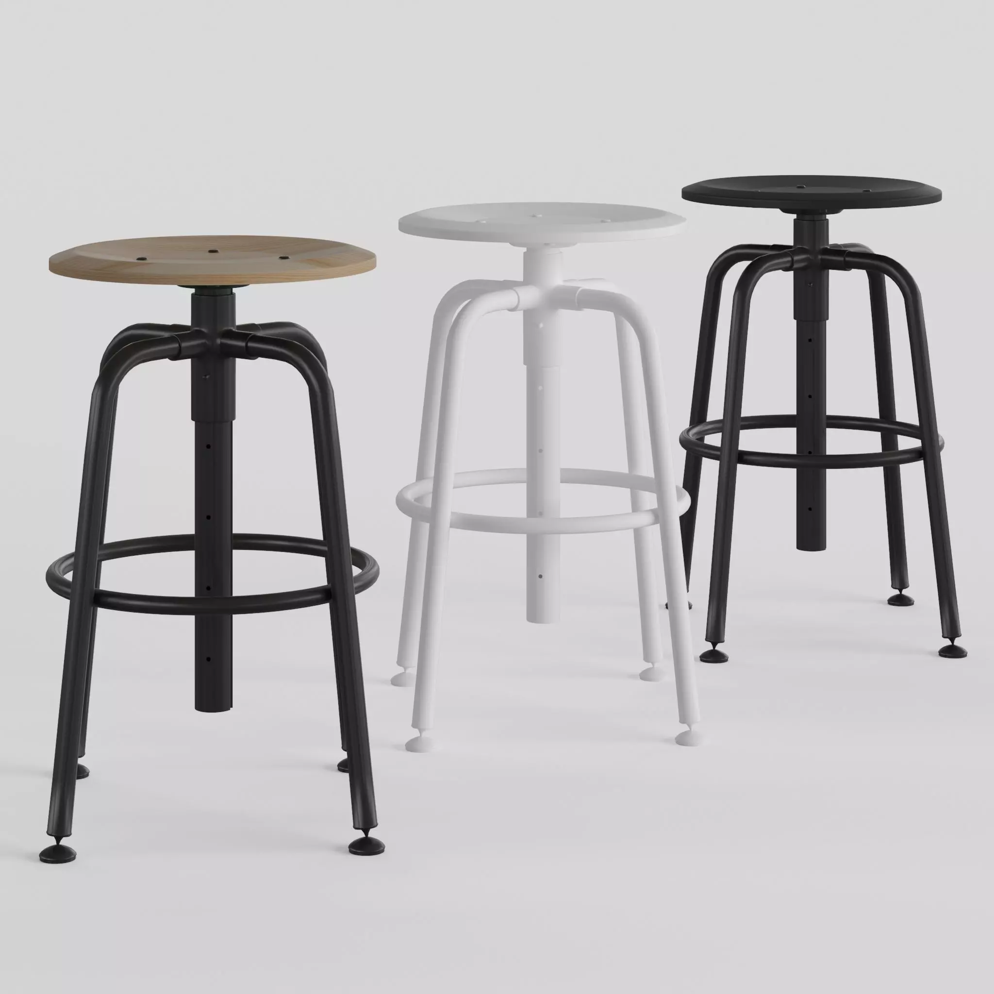 kullaberg-stool stool with wooden seat and metal legs 3D model_0