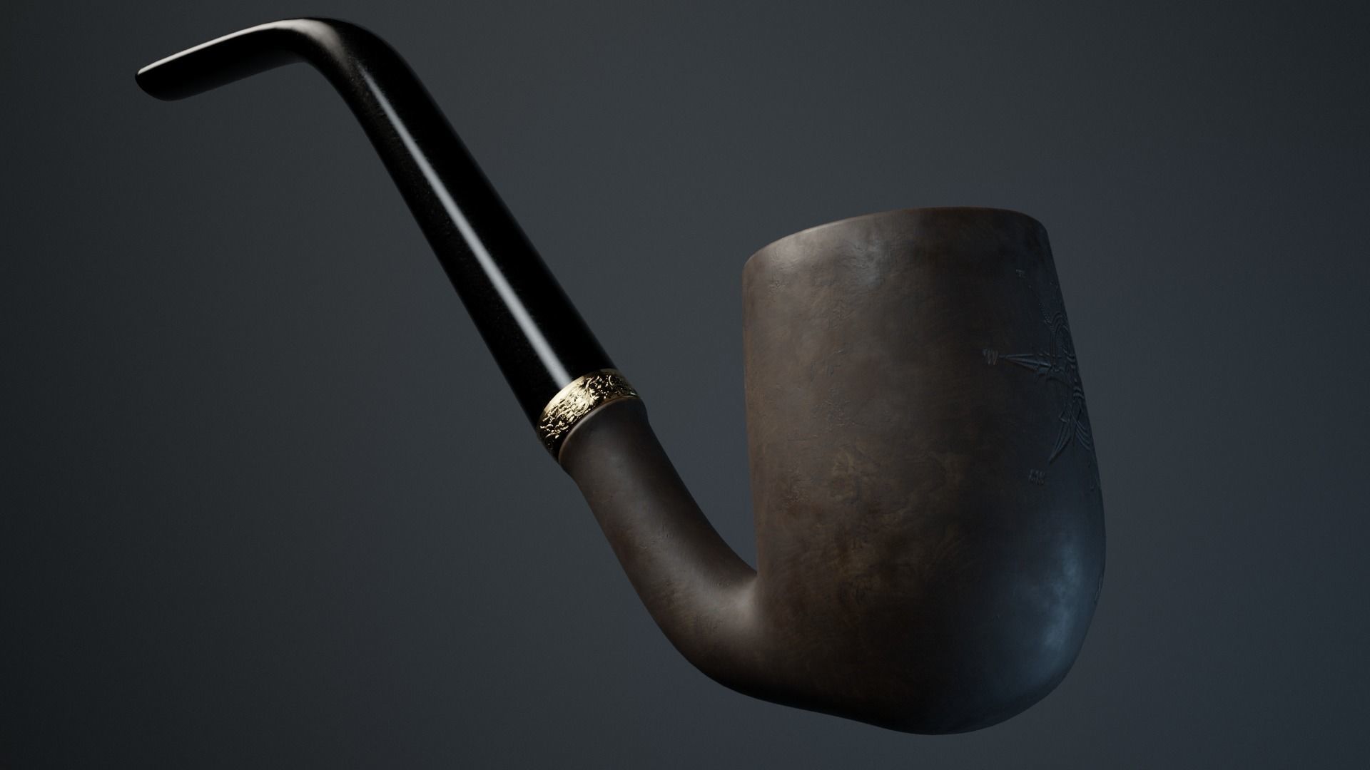 Decorated Tobacco Pipe Low-poly 3D model_2