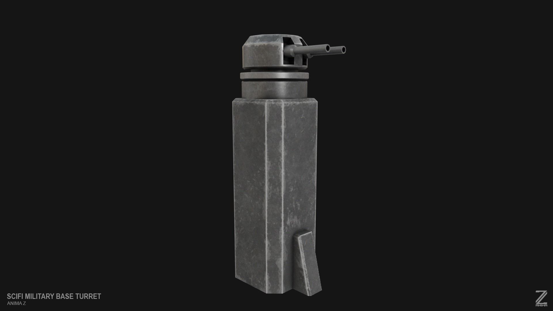 Scifi militarybase turret Low-poly 3D model_5