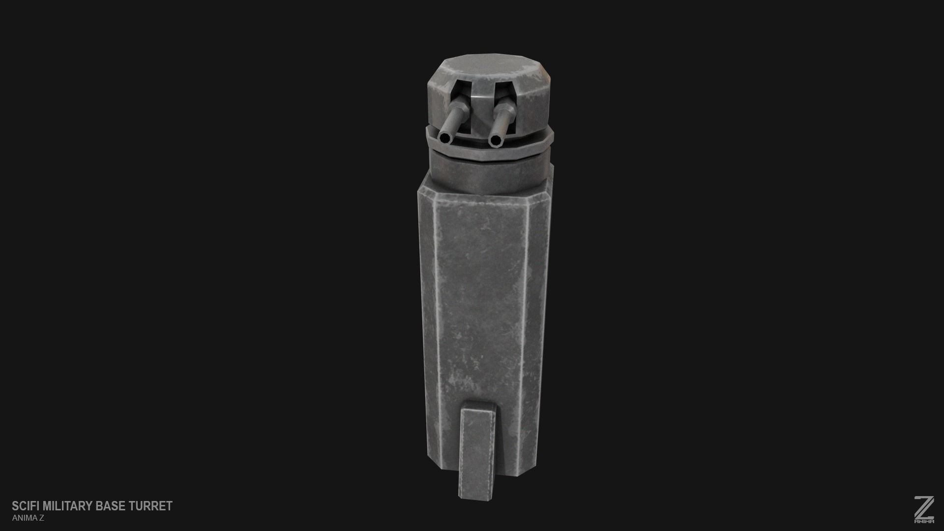 Scifi militarybase turret Low-poly 3D model_7