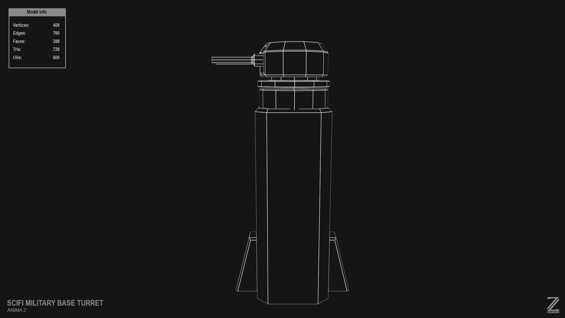 Scifi militarybase turret Low-poly 3D model_14