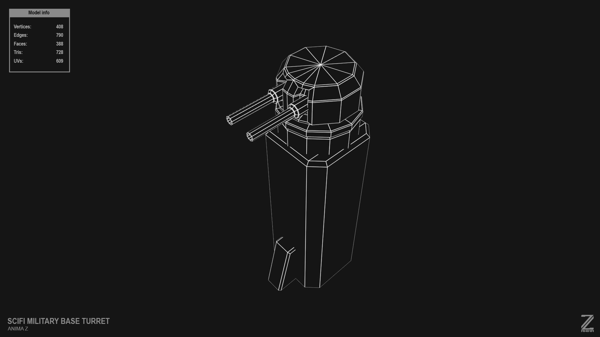 Scifi militarybase turret Low-poly 3D model_11