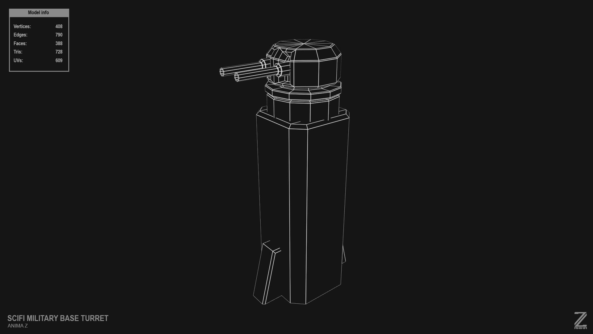 Scifi militarybase turret Low-poly 3D model_10