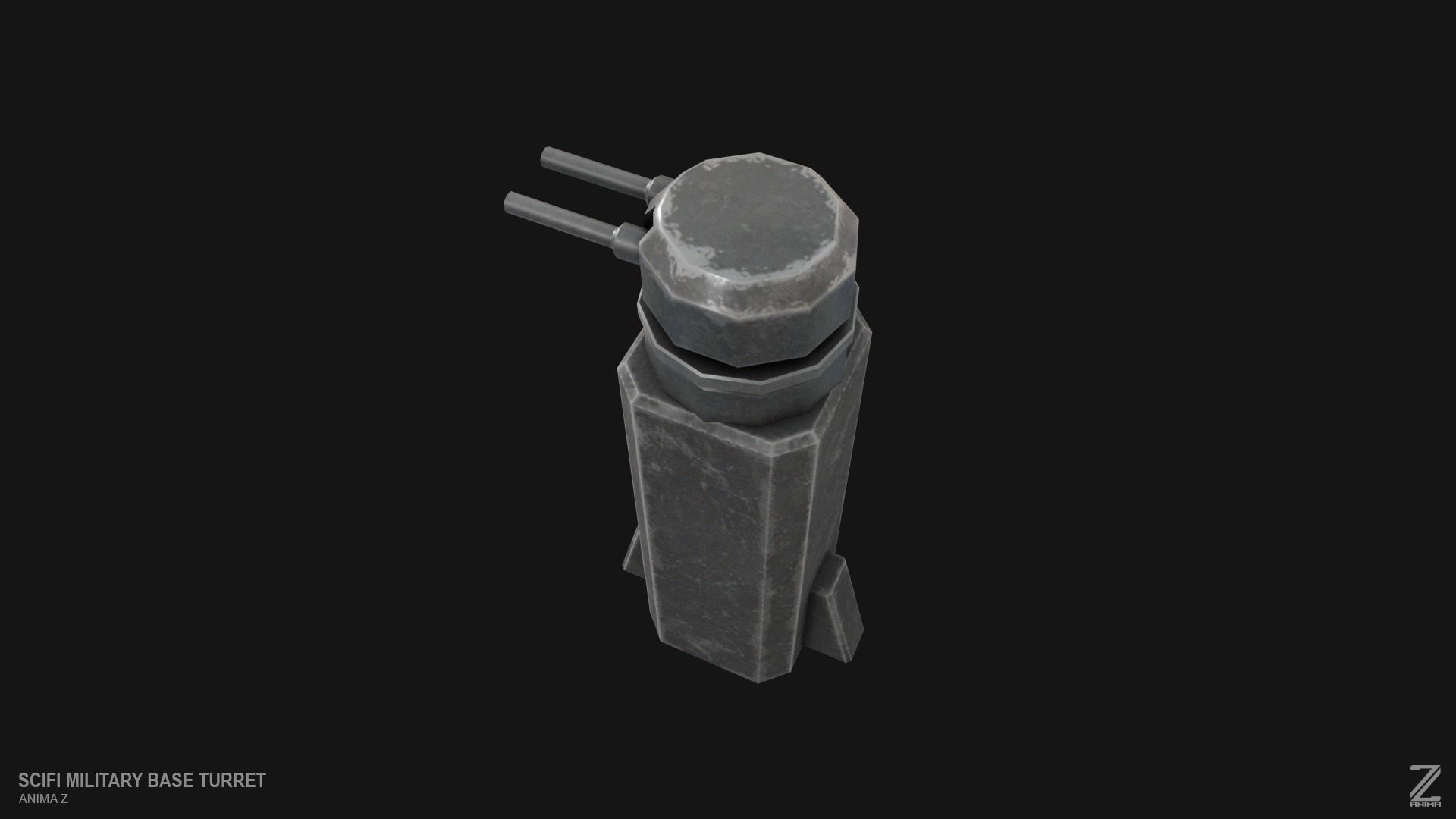 Scifi militarybase turret Low-poly 3D model_6