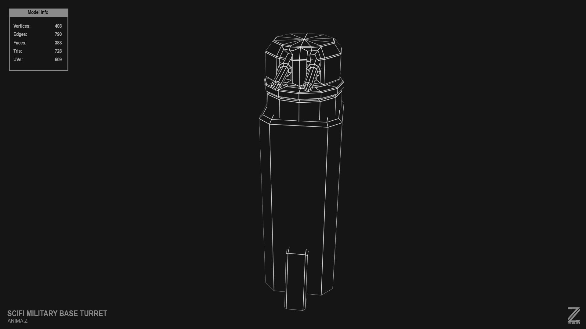 Scifi militarybase turret Low-poly 3D model_2