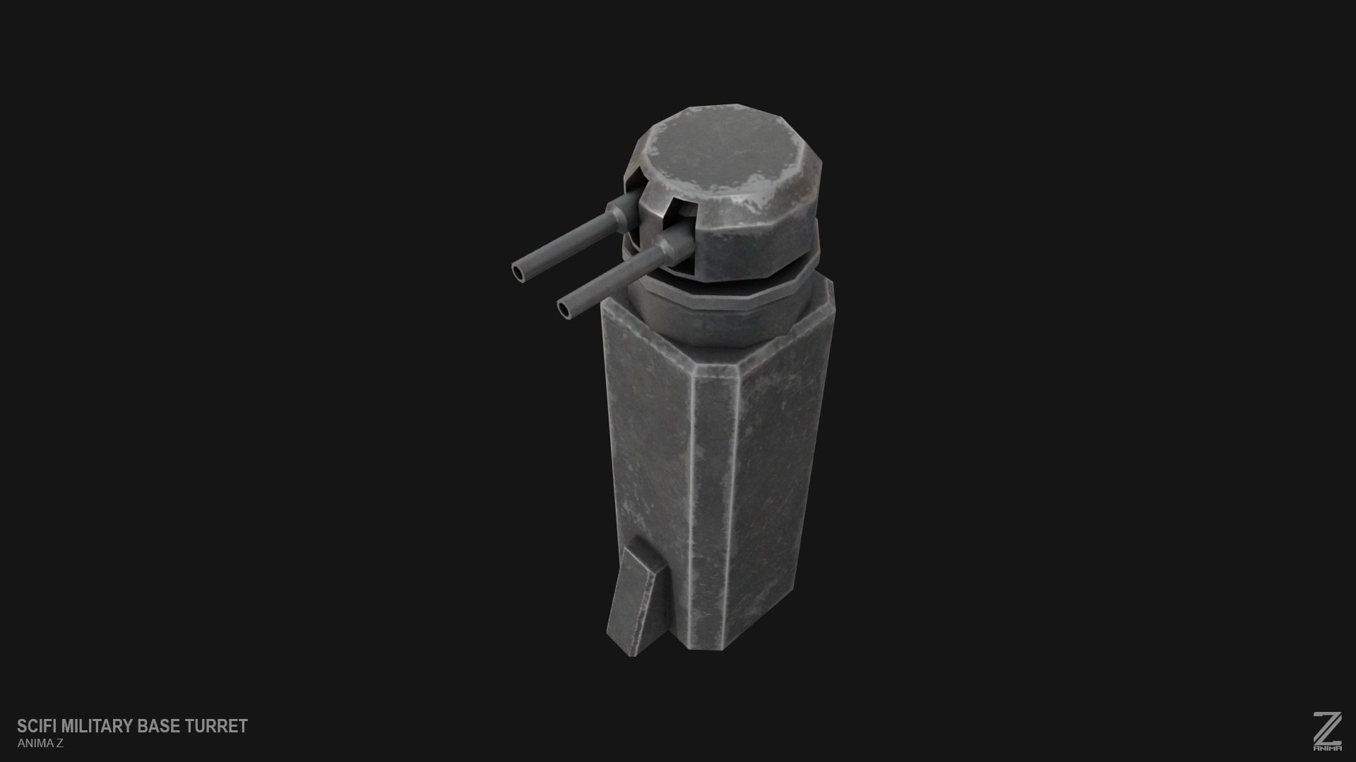 Scifi militarybase turret Low-poly 3D model_4