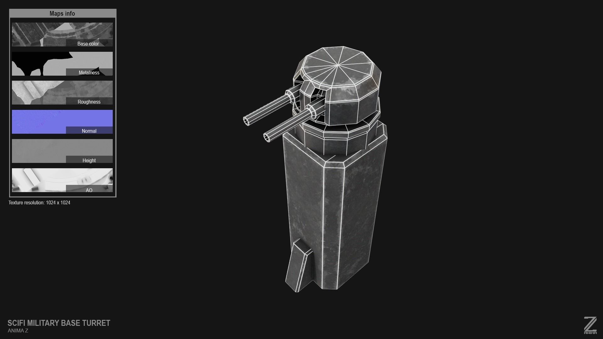 Scifi militarybase turret Low-poly 3D model_1