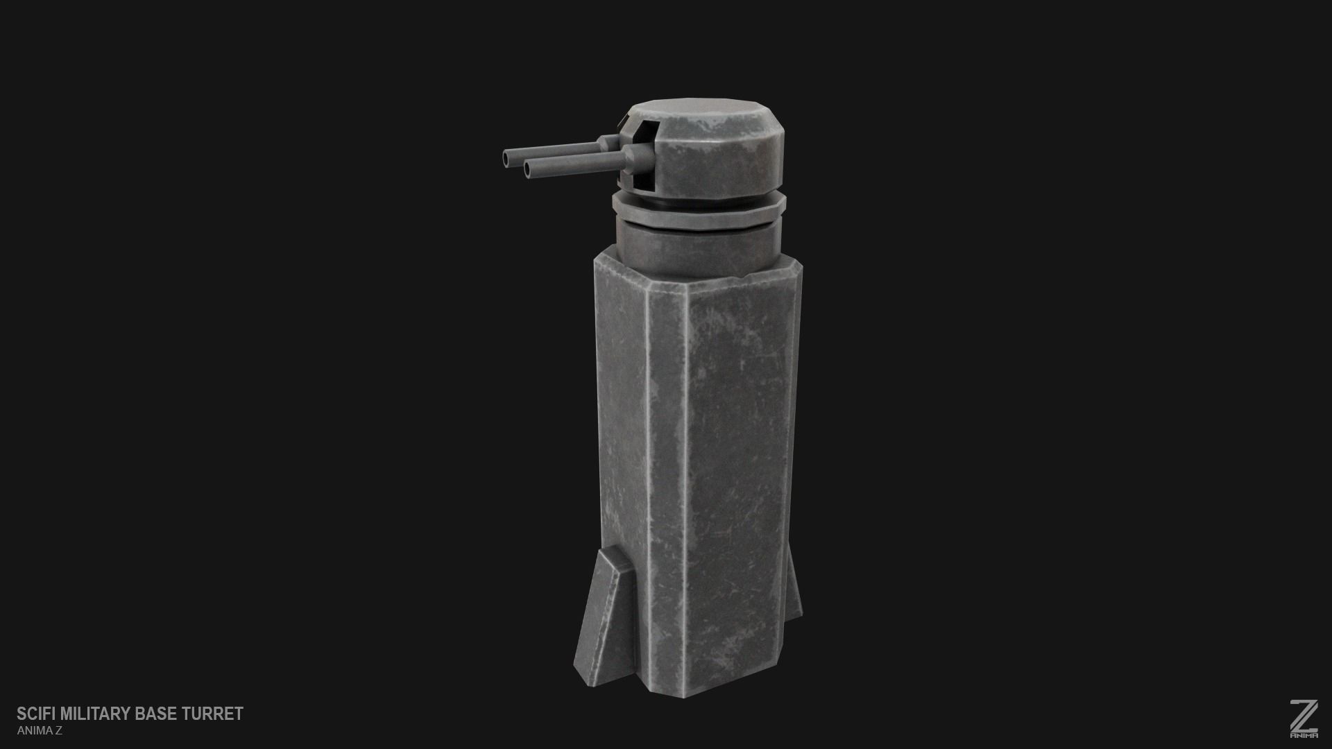 Scifi militarybase turret Low-poly 3D model_9