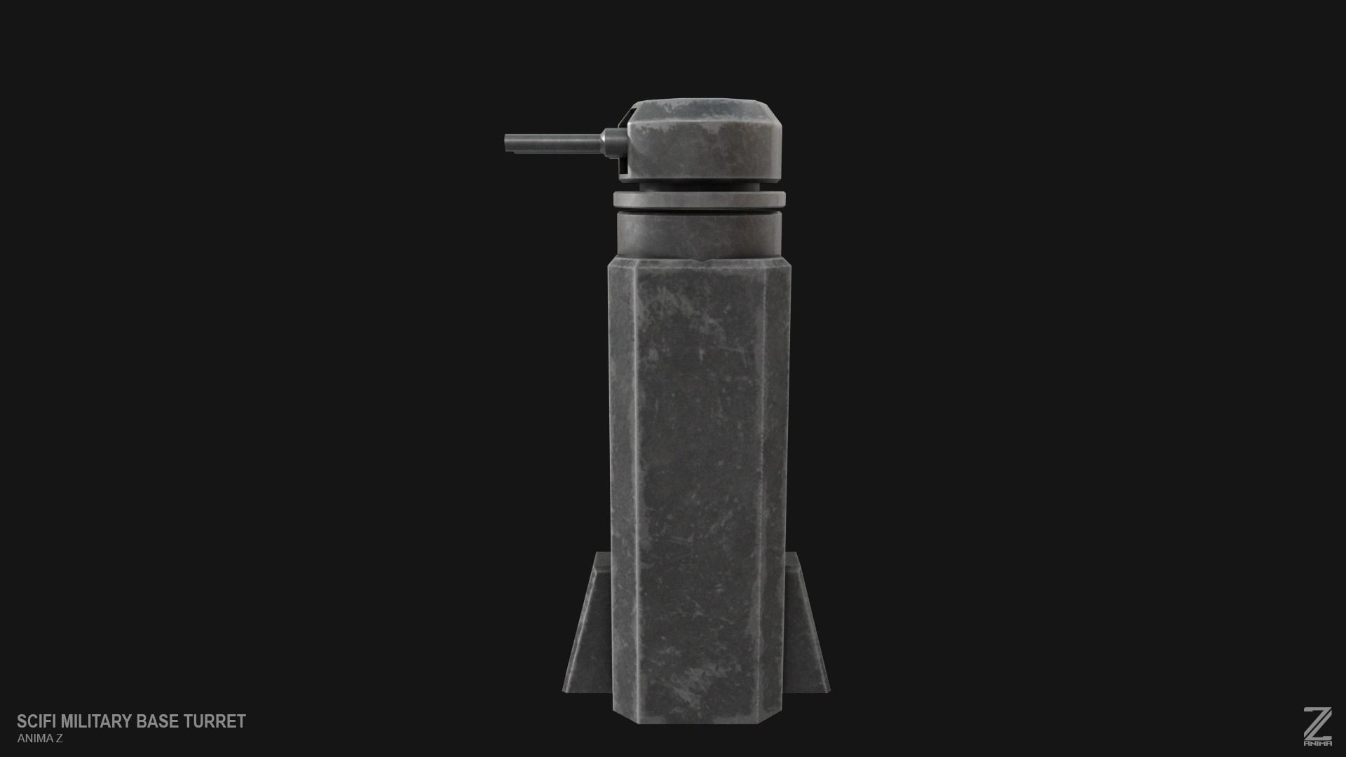 Scifi militarybase turret Low-poly 3D model_8