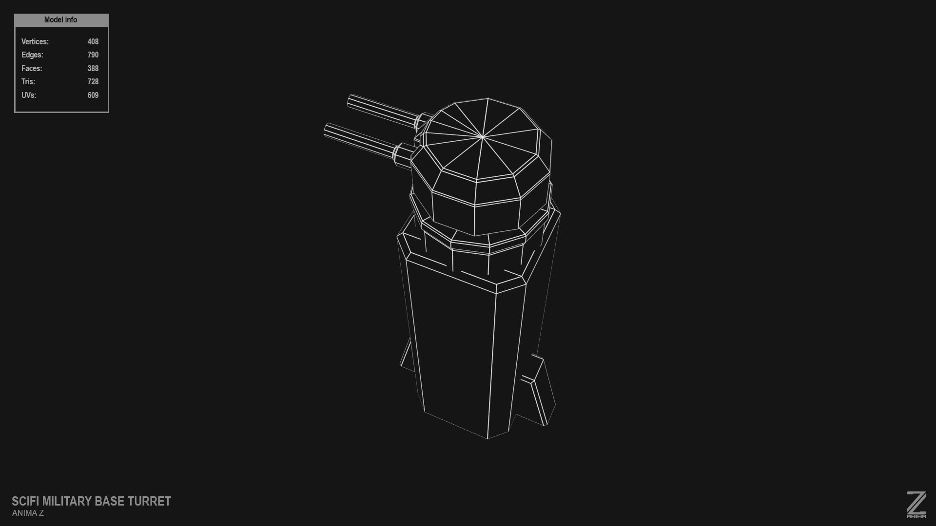 Scifi militarybase turret Low-poly 3D model_13