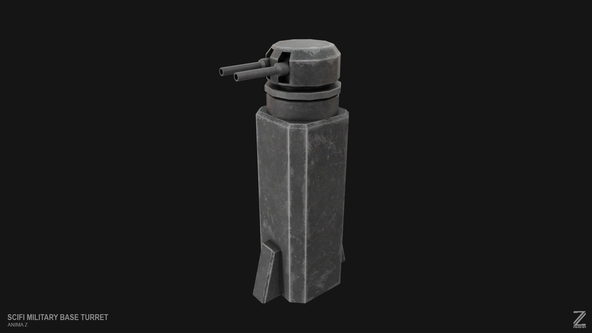 Scifi militarybase turret Low-poly 3D model_3