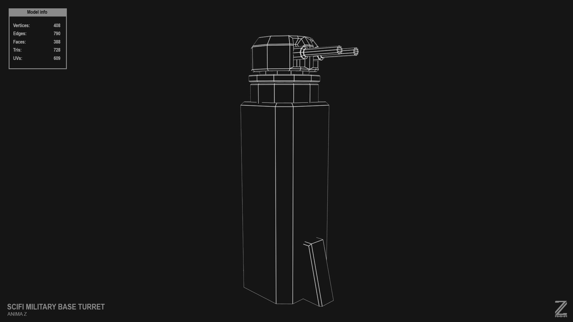 Scifi militarybase turret Low-poly 3D model_12