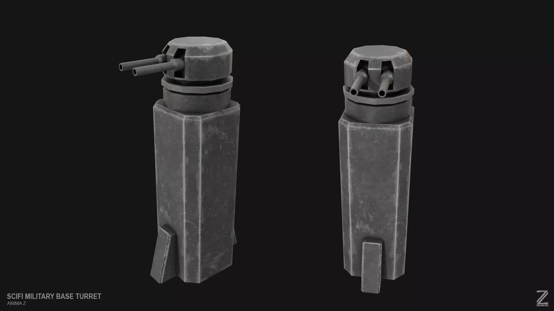 Scifi militarybase turret Low-poly 3D model_0