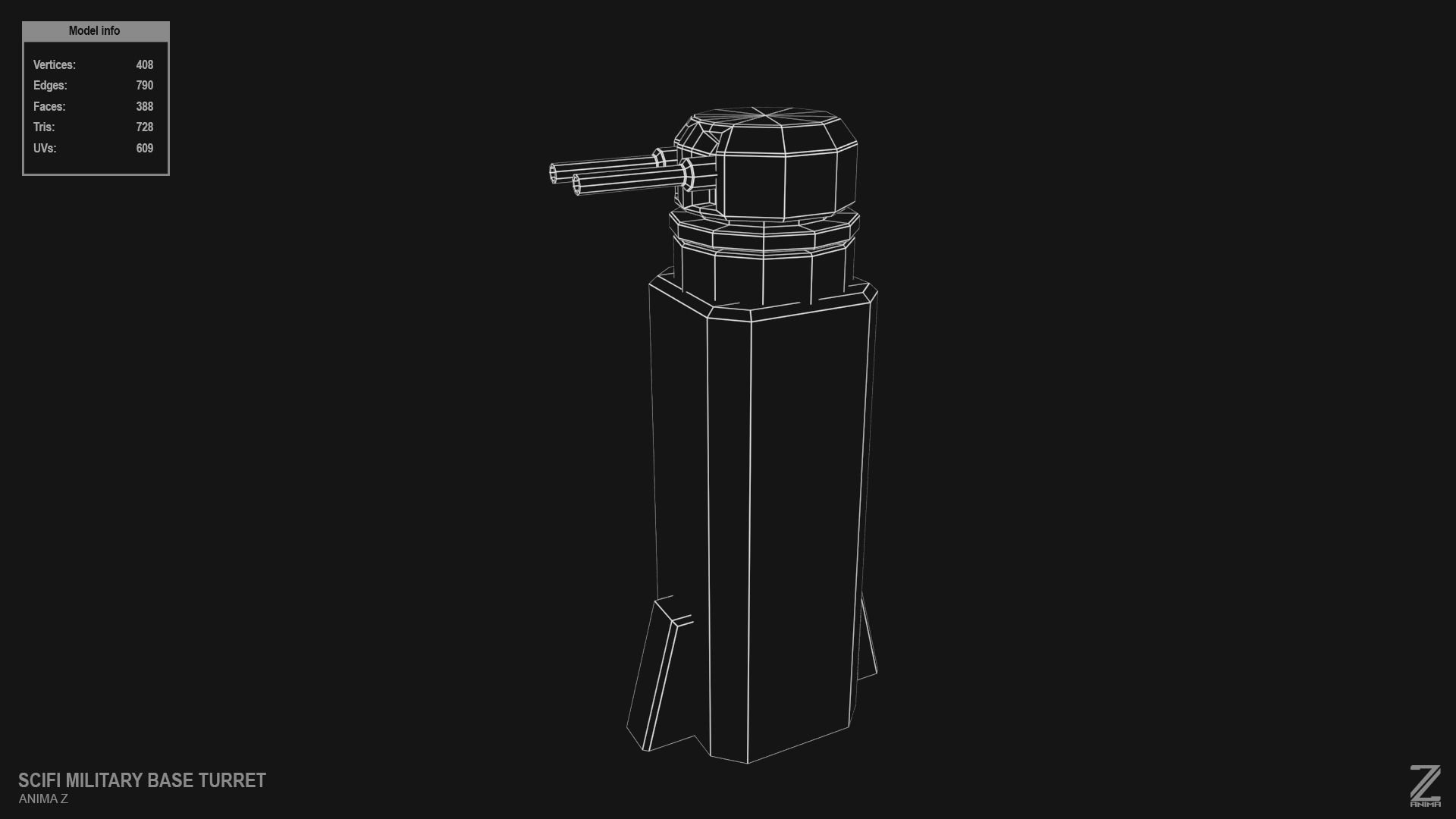 Scifi militarybase turret Low-poly 3D model_15