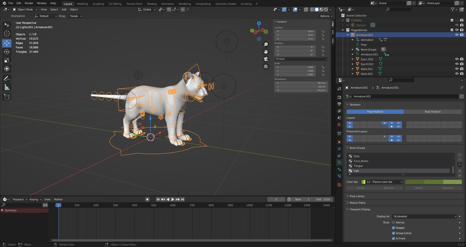 Fur Baby Black Panther Rigged in Blender Low-poly 3D model_13