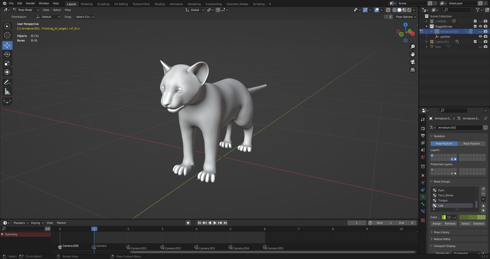 Fur Baby Black Panther Rigged in Blender Low-poly 3D model_6