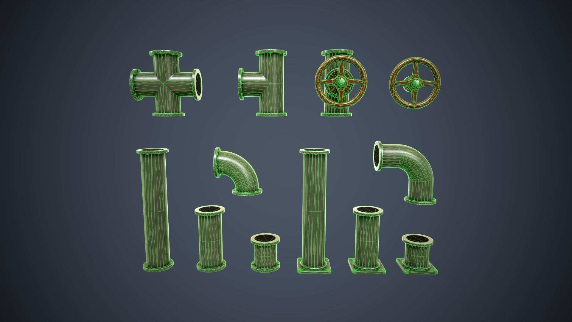 Modular Pipes Low-poly 3D model_2