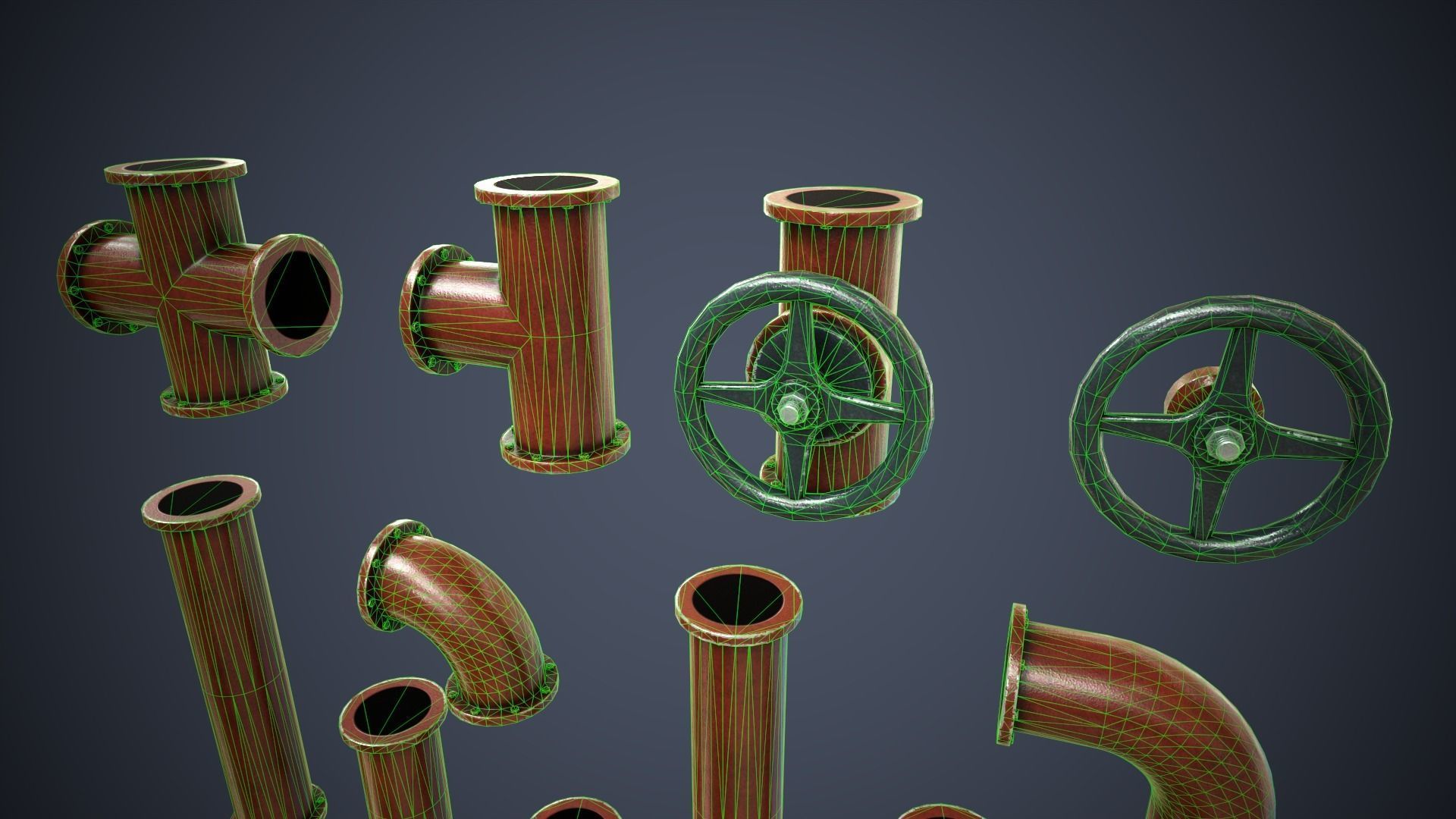 Modular Pipes Low-poly 3D model_7
