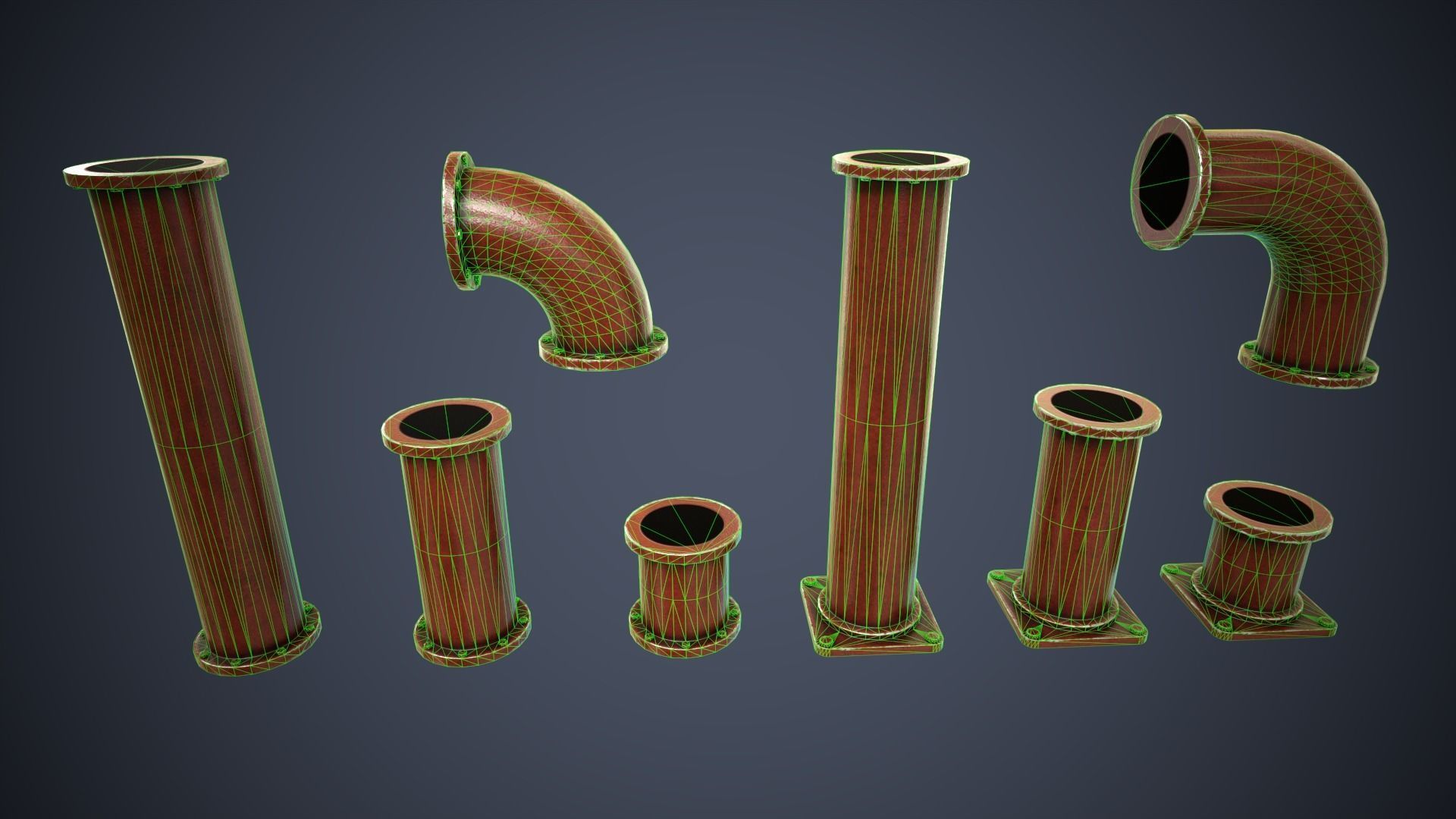 Modular Pipes Low-poly 3D model_5