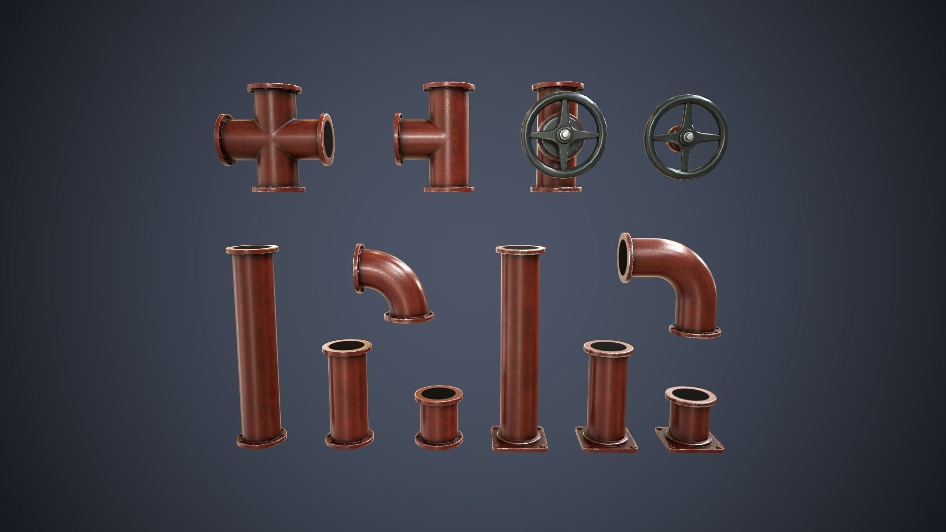 Modular Pipes Low-poly 3D model_3