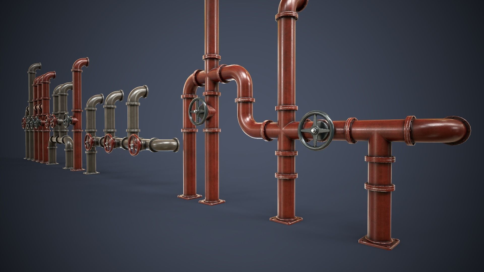 Modular Pipes Low-poly 3D model_9